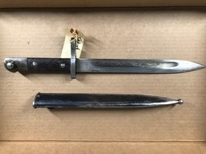 lot 344 image: Vintage Military Bayonet with Metal Sheath - Tag says Turkish