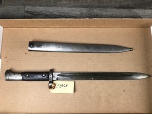 lot 345 image: Vintage Military Bayonet with Metal Sheath - tag says Czech on it