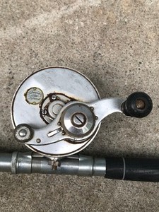 lot 350 image: Shakespeare Miller Autocrat Fishing Reel with a Kmart Sportfisher KMB Rod (7ft)
