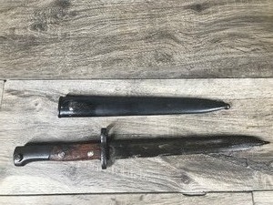 lot 357 image: Military Bayonet with Sheath - has packing grease on bayonet