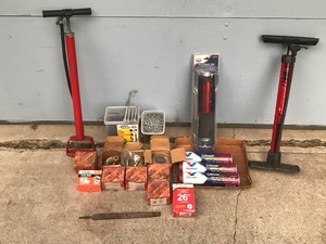 lot 371 image: Heavy Duty Grease (3 full tubes) - Lucas 14 oz adaptor tube for grease gun (New in the package) - Split flange kits (8 of them) and more
