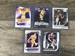 lot 418 image: Lot of 5 Collectible Basketball Cards - Lebron James - Victor Wembanyama - Dalton Knecht