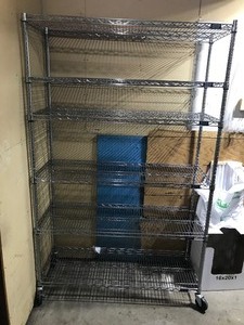 lot 5 image: 6 - Tier Metal Shelving Unit on Wheels