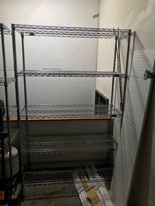 lot 3 image: 5 - Tier Metal Racking Shelving Unit on Wheels