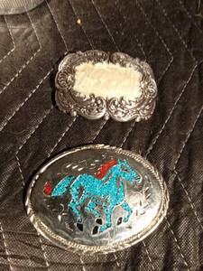 lot 243 image: Turquoisecoral and 1 mother of pearl belt buckles