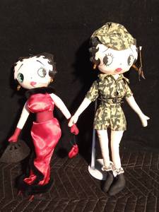 lot 201 image: 2002 Betty Series Betty Boop plush doll and Betty Boop Soldier plush doll with stand