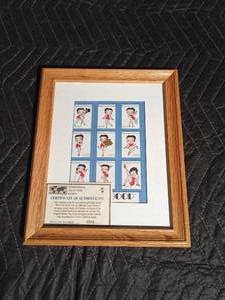 lot 203 image: Block of 9 Betty Boop stamps framed with certificate of authenticity