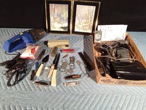 lot 177 image: Box ofr knives, bottle openers, phones, car vacuum and more