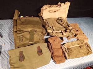 lot 165 image: Box of military backpacks and ammo cases