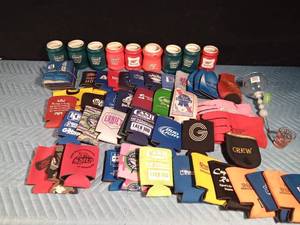 lot 167 image: Advertised Koozies, floating wine glass and shot glasses