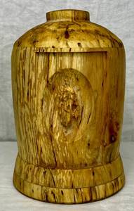 lot 79 image: HandmadeHandturned Wooden Urn with Shepherd and Teddy Bear