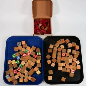 lot 65 image: Vintage Letter Blocks & Wood Dominos Lot