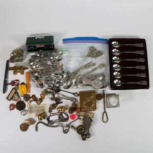 lot 42 image: Large Lot of Vintage Unique Items - Spoons, Pins