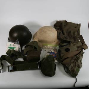 lot 47 image: Military Lot - Helmet, Gas Mask, Patches