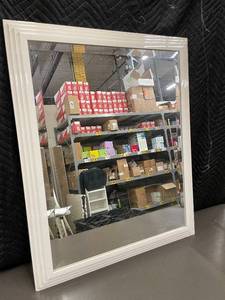 lot 6 image: White Framed Wall Mirror with Beveled Edges. 32X26