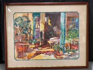 lot 14 image: Judith Goggin Framed Watercolor Painting - Garden Scene 38.5 X 30.5