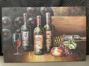 lot 15 image: Chateau 1980 Wine Bottle Canvas Art by E. Holland 36x24