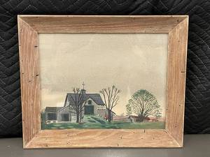 lot 21 image: Framed Landscape Painting of a Farm Scene