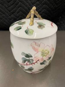 T&V Limoges Hand-Painted Porcelain Jar with Floral Design