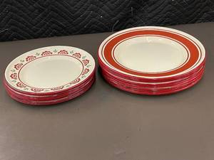 lot 38 image: Set of Backyard Vintage Red Dinner Plates and Side Plates