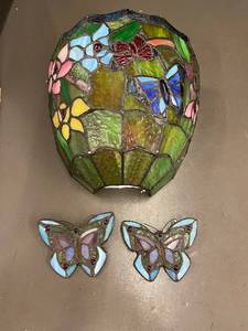 lot 51 image: Stained Glass Butterfly Wall Sconce Set with Remote Control