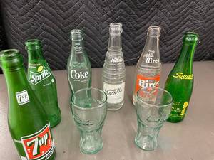 lot 64 image: Collection of Vintage Soda Bottles and Coke Glasses