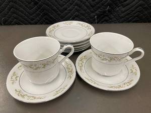 lot 81 image: Set of  Fine China Tea Cups and Saucers by International Silver-Co Springtime Pattern