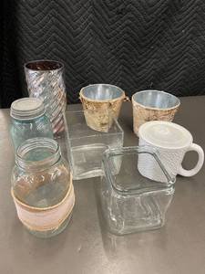 lot 89 image: Collection of Decorative Jars and Vases Including Blue Ball Mason Jar