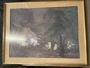 lot 92 image: Framed Antique Artwork with Equestrian Scene 48 X 37 12