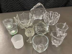 lot 97 image: Collection of Assorted Glassware including Decorative Bowls and Candle Holders