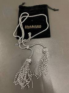 lot 99 image: Joan Rivers Classics Collection Silver Tassel Necklace with Pouch