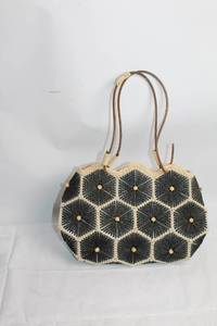 lot 3 image: Handcrafted Wicker Purse with Leather Straps