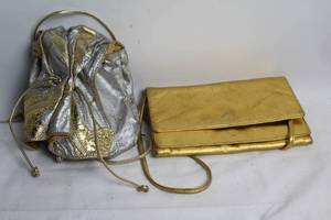 lot 5 image: Set of 2 Vintage Metallic Gold and Silver Purses