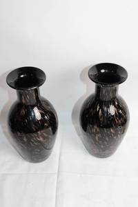 lot 13 image: Pair of Vintage Black Glass Vases with Brown Speckles