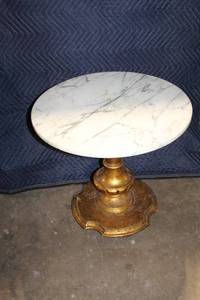 lot B-49 image: Vintage Marble Top Side Table with Ornate Gold Pedestal