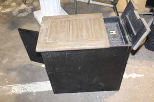 lot 57 image: Wooden Side Table with Power Outlet and Storage