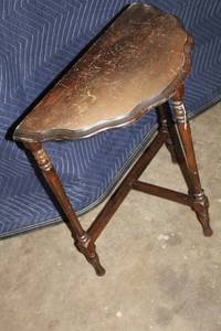 lot 60 image: Antique Half-Moon Wooden Accent Table with Scratches