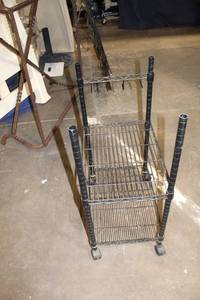 lot 61 image: Black Metal Rolling Utility Cart with Three Shelves