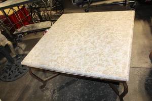 lot 66 image: Square Iron Coffee Table with Textured Stone Top