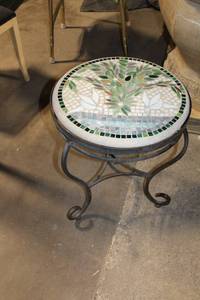 lot B-73 image: Mosaic Tile Top Bistro Table with Wrought Iron Base
