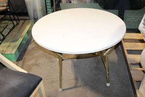 lot 74 image: Round Folding Table with White Top and Gold Legs