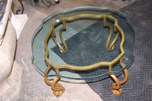 lot B-78 image: Vintage Glass and Brass Coffee Table with Scalloped Edges