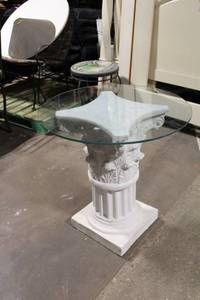 lot B-84 image: Elegant White Pedestal Table with Glass Top