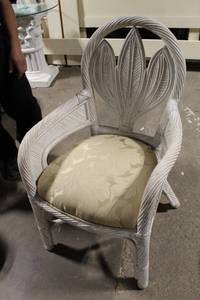 lot 87 image: Vintage White Rattan Armchair with Leaf Back Design