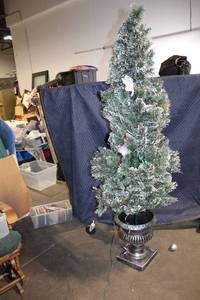 lot 144 image: 7-Foot Pre-Lit Artificial Christmas Tree with Frosted Tips