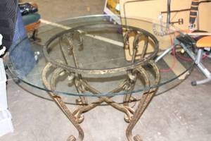 Round Glass Top Coffee Table with Wrought Iron Base