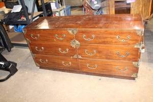 lot 169 image: Vintage Wooden Dresser with Brass Accents