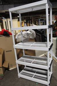 lot 171 image: Tall Plastic 5-Tier Shelving Unit for Storage