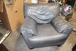lot 174 image: Used Grey Leather Armchair with Cushioned Back
