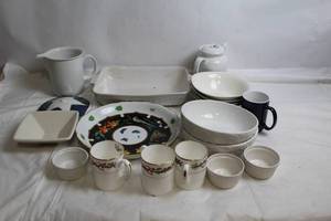 lot 182 image: Mixed Set of Porcelain Kitchenware including Plates, Bowls, and Mugs